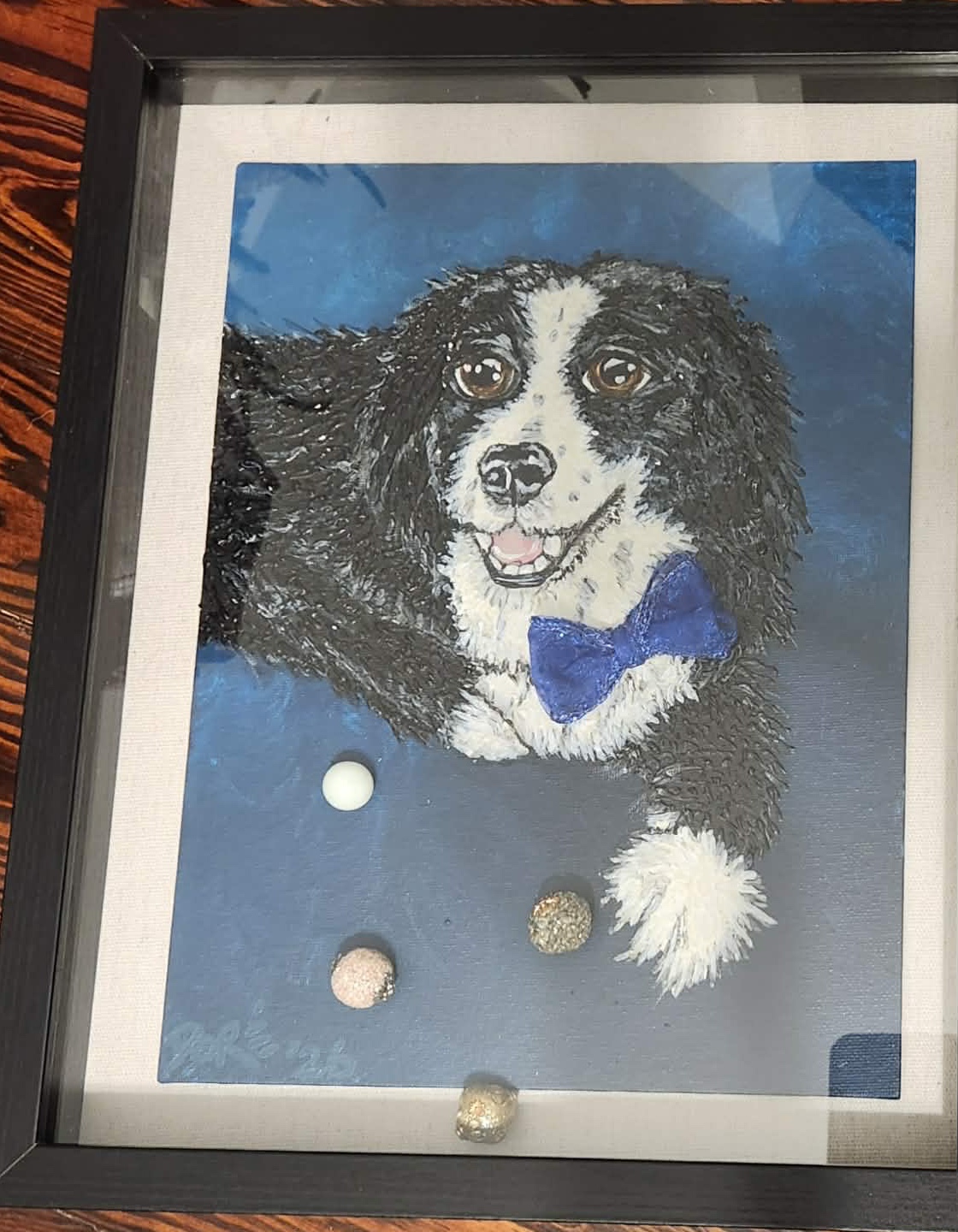 Mixed-media shadowbox pet portrait