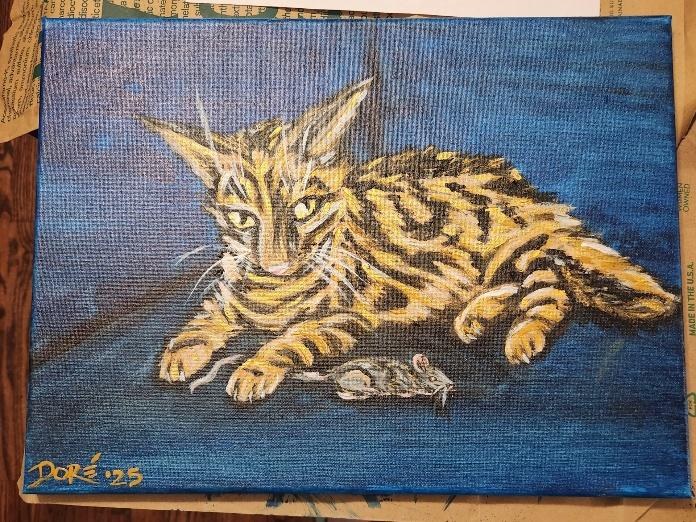 Acrylic portrait of a tabby cat